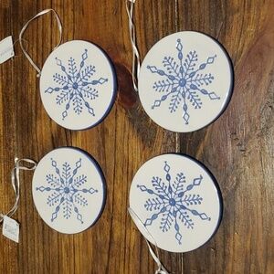 Melrose Ceramic Disk Snowflake Ornaments Set of 4